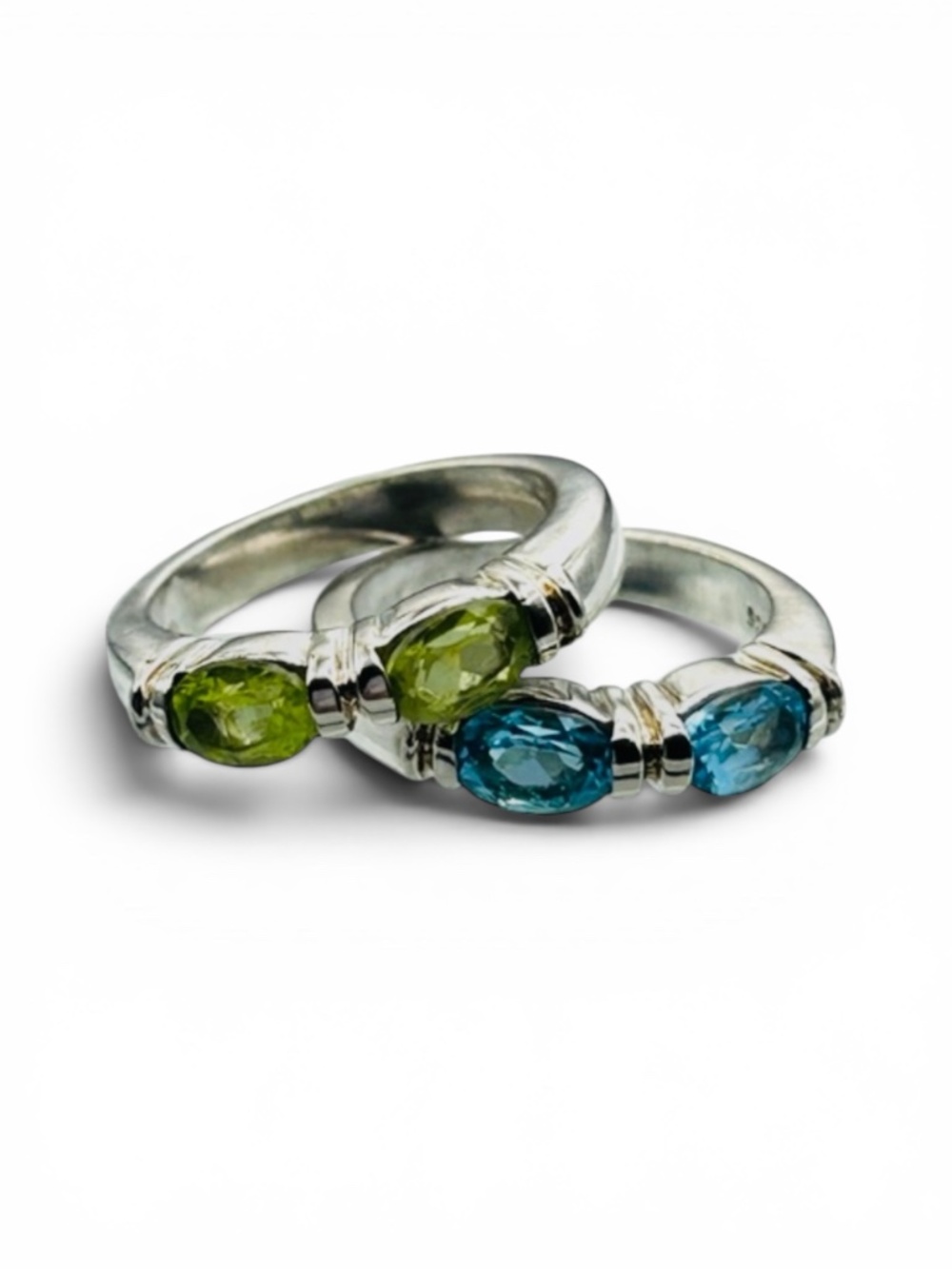 Bundle of 2 Stacking Rings 925 Sterling Silver Faceted Peridot & Blue Topaz 4.75